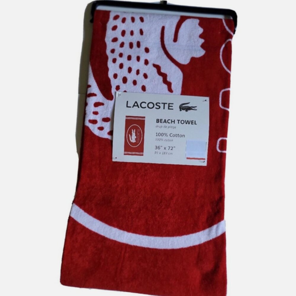 Lacoste Beach towel Signature Logo Cotton 72 X 36 Red